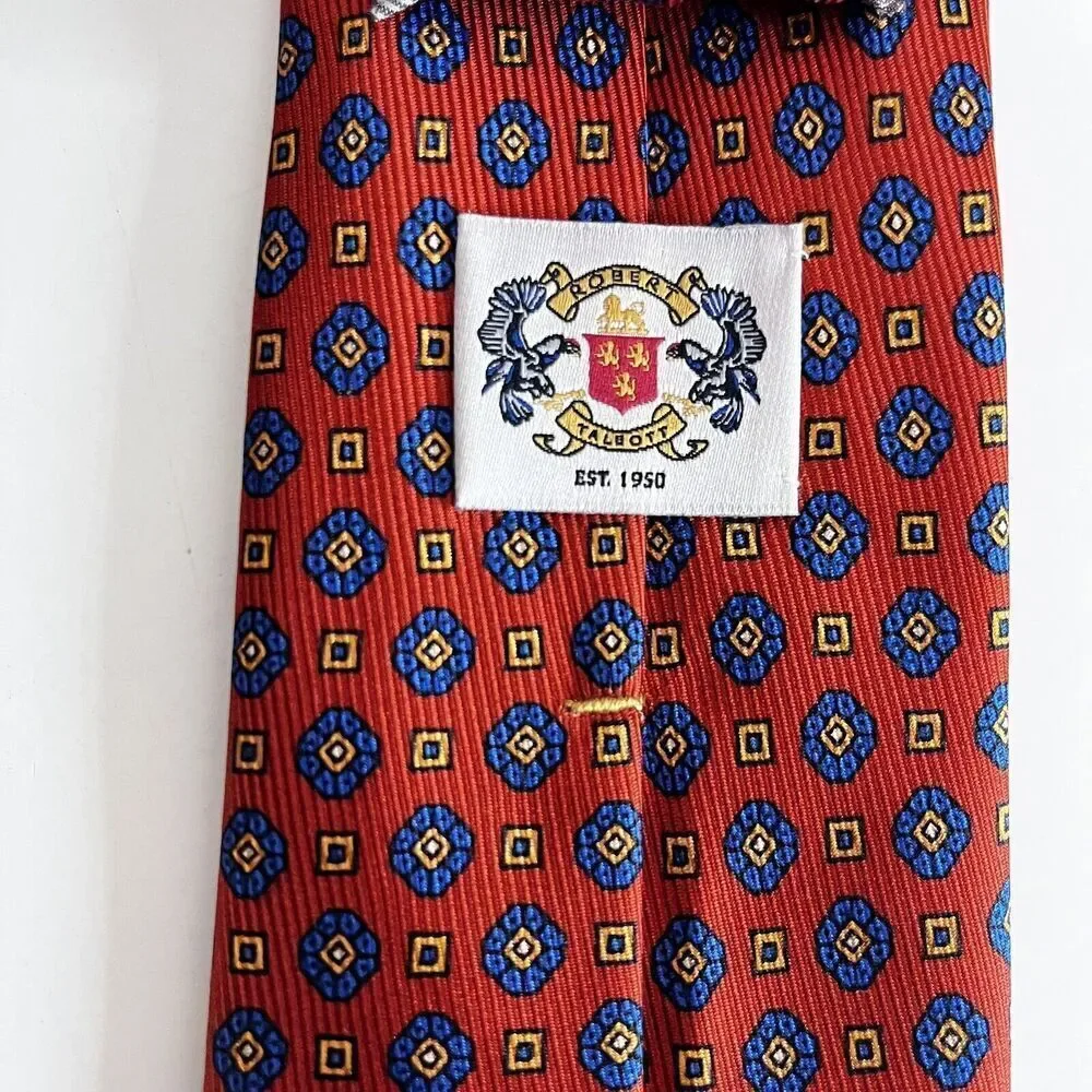 Robert Talbott 100% Silk Tie Orange Blue Made In USA Monterey, CA Men's